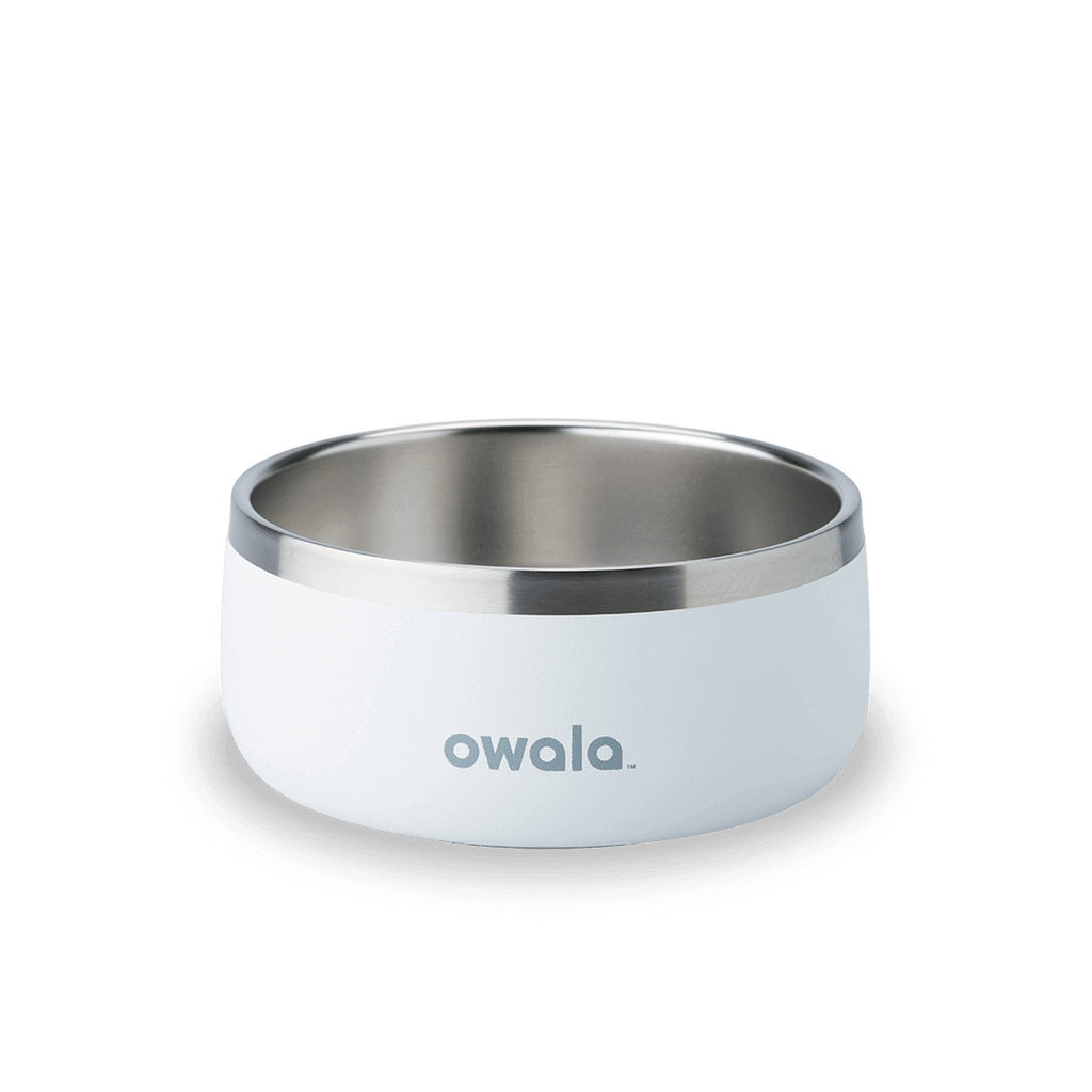 Pet Bowl 3-cup in Grapeful Fur You; matte deep purple cup exterior with stainless steel interior rim and yellow Owala logo on front